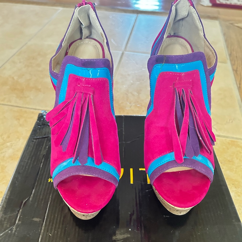 Pink Fringe Heeled Sandals